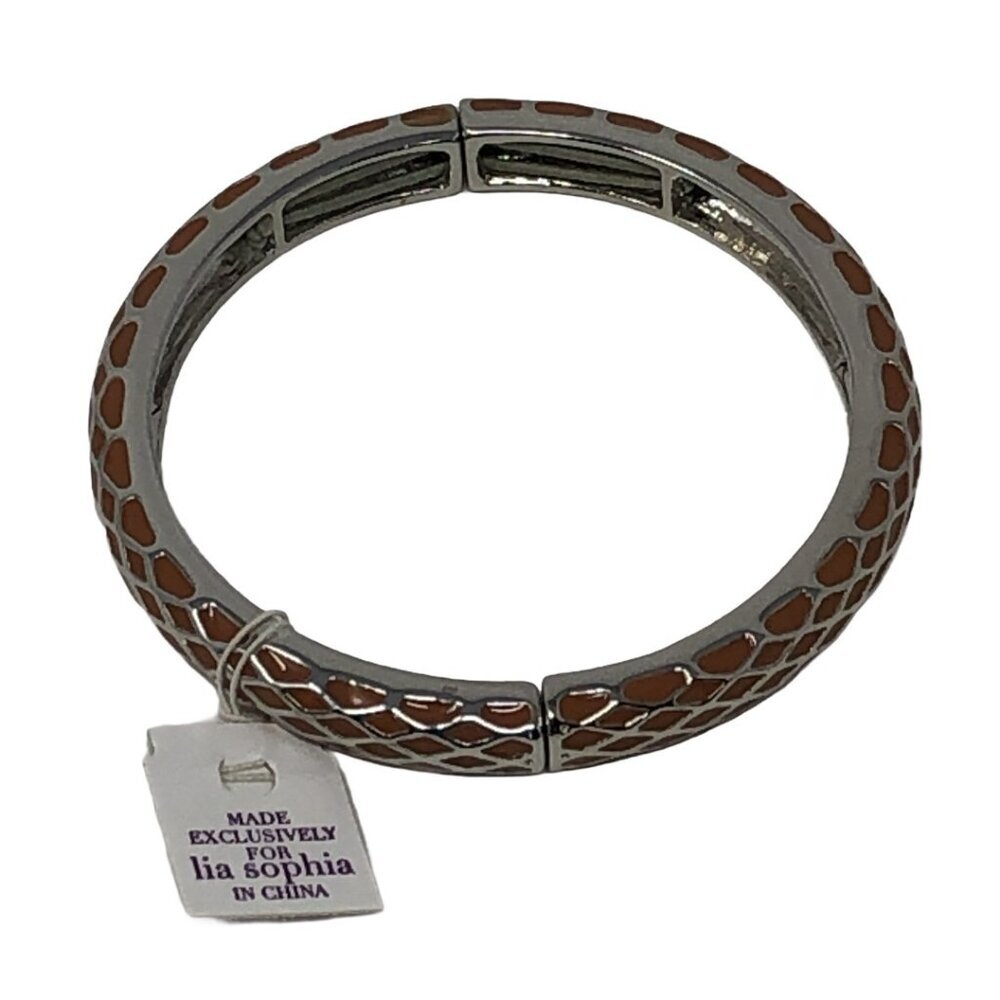 Lia Sophia Bracelet Burnt Orange Silver Tone Stretch Bangle Honey Lust
